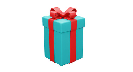 Isolated Teal Gift Box with Red Ribbon and Bow, Festive Celebration
