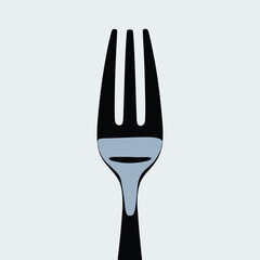 Simple fork with fork-head front view of silver fork and spoon cuttlery, three finger fork with fork head and silver spoon.Taking foods for eating,spoon with silver handle.Stainless steel metal forks.