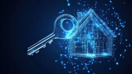 Digital Key Graphic with House Concept Illustrating Security and Technology Integration