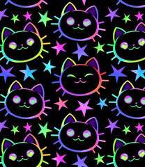 Seamless pattern of cute bright colorful cats