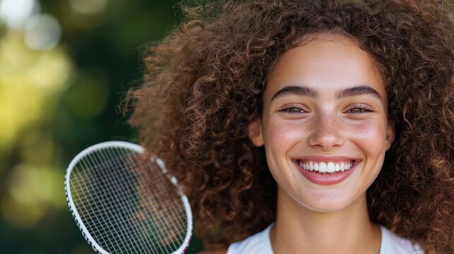 Smiling young woman with a badminton racket