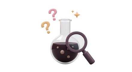 Isolated Science Beaker with Magnifying Glass Symbolizing Research
