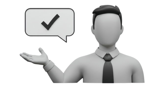 Isolated Cartoon Businessman Presenting Check Mark in Speech Bubble