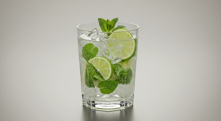 Mojito Cocktail with Lime and Mint in Clear Glass Refreshing Summer Drink Promotion Ads