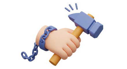 Isolated Hand with Hammer and Chain Symbolizing Overcoming Obstacles