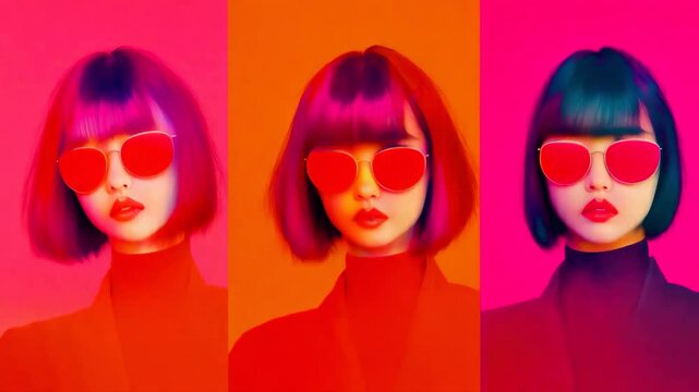 A colorful triptych of a fashion forward woman.
