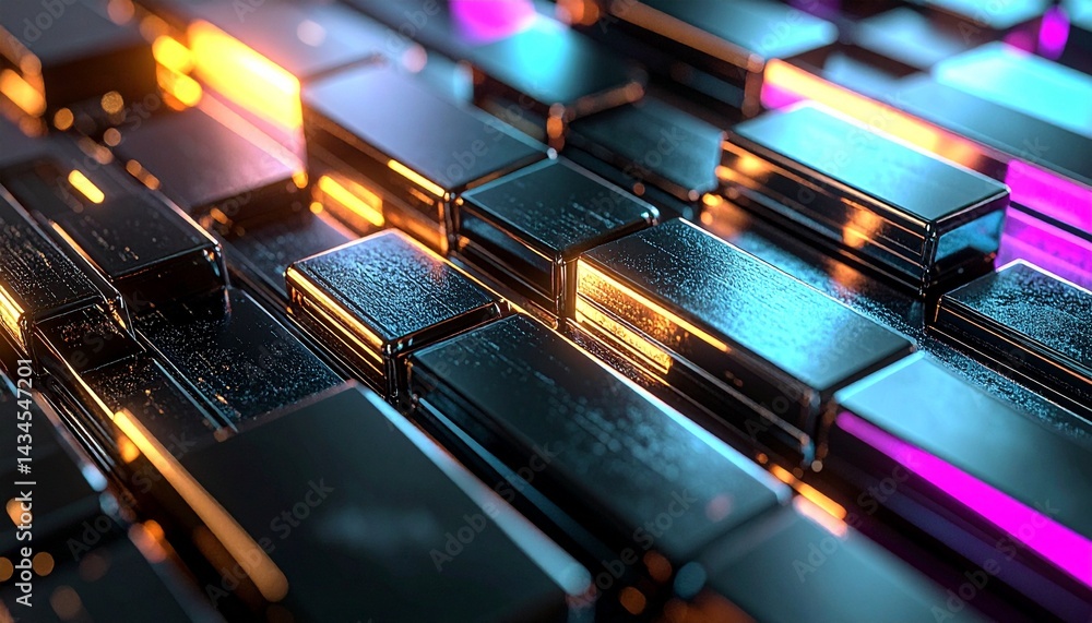Poster abstract of metallic technology and digital innovation with a captivating visual effect