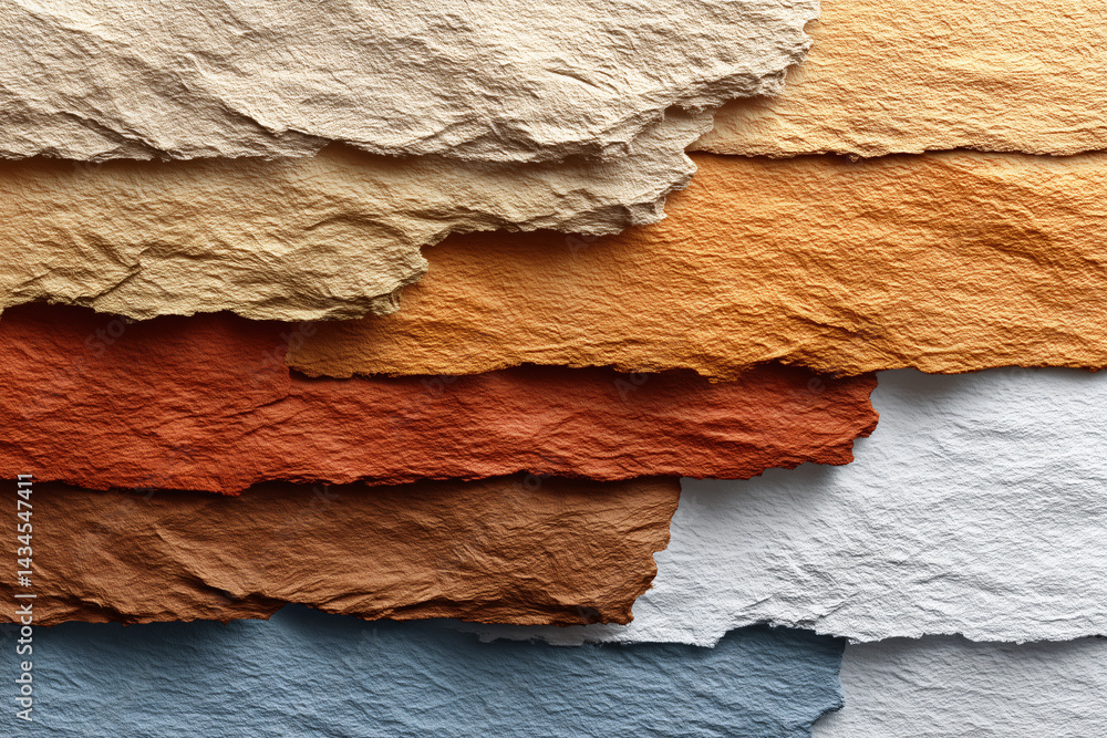 Poster textured paper: a close-up showcases a stunning array of textured papers, each with a unique hue and