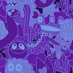 Cartoon doodle animals seamless monsters pattern for kids clothes print and wrapping paper and fabrics