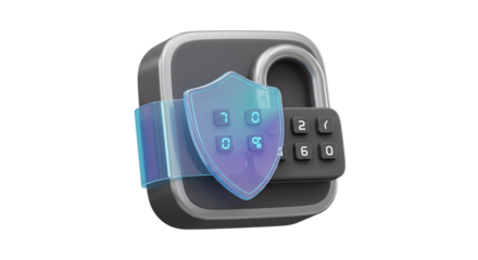 Social icons, advertising icons, business icons  a stylized combination lock with a digital shield representing security and data protection measures