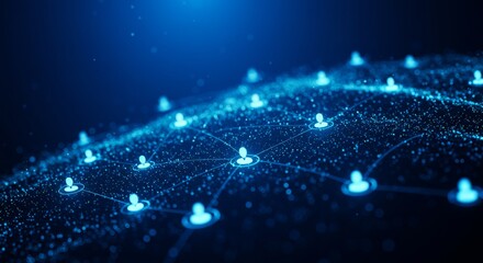 Global Network Connection - Abstract depicting a network of interconnected nodes, representing global communication and connectivity. Blue, , futuristic