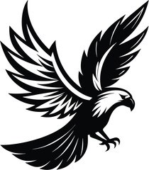  flying bald eagle silhouette, Flying Bald Eagle black and white Silhouette vector, A Bald Eagle black Silhouette Vector isolated on a white background