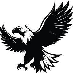 Obraz premium flying bald eagle silhouette, Flying Bald Eagle black and white Silhouette vector, A Bald Eagle black Silhouette Vector isolated on a white background