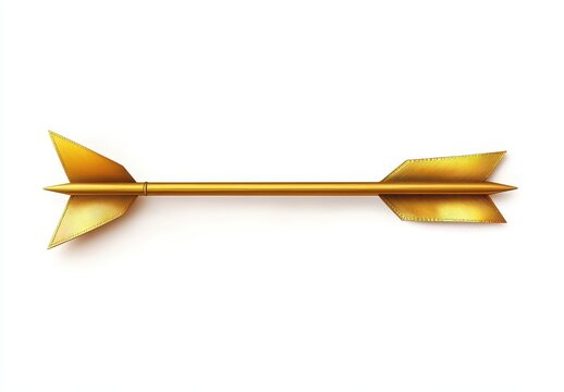 A golden arrow with a pointed tip and fletching on a white background