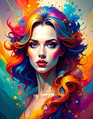 Fototapeta premium A colorful portrait of a woman exuding mystery. Soft shadows and highlights accentuate their face.