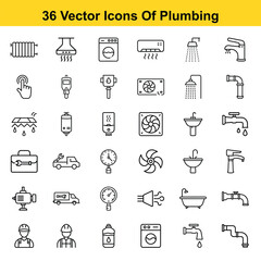 Thirty Six Plumbing Vector Icons Set for Website