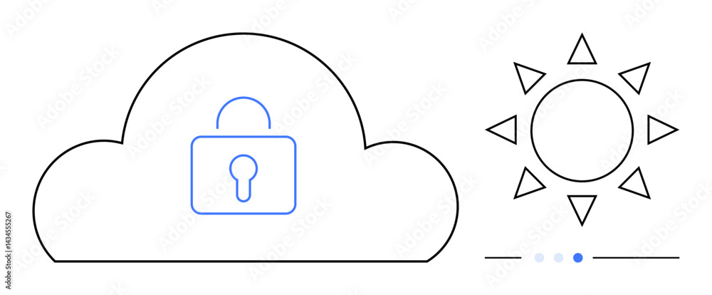 Poster lock inside a cloud and a sun, symbolizing secure digital storage and data accessibility. ideal for 