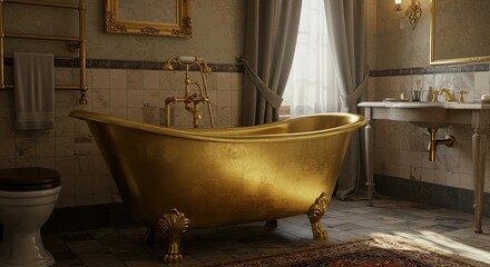 Luxury Gold Bathtub in Vintage Bathroom Interior Design