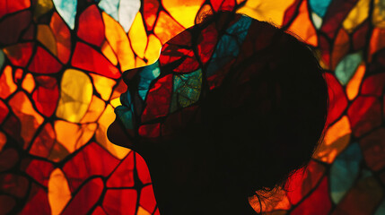 Shadows and Light: A Powerful Abstract Portrait of a Woman Surrounded by Colorful Illumination