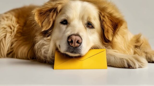 Sleepy Dog with Yellow Envelope