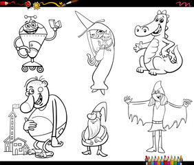 funny cartoon fantasy and fairy tale characters coloring page