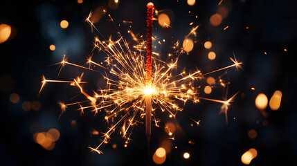 Obraz premium happy new year, new year's eve, silvester, new year, celebration greeting card, new year card - fireworks firework pyrotechnic pyrotechnics, on black night sky background