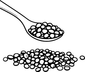 Spoonful Of Lentils Poured Onto A White Background