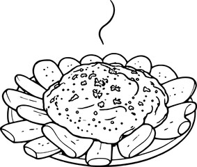 Fototapeta premium Steaming Bowl of Creamy Dip with Crispy Fried Potatoes