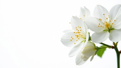 Obraz premium Delicate white flower blossoms against pure white background, element, simple, elegant