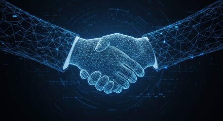 Handshake: Business Partnership - Symbolizing collaboration, trust, technology, innovation, and success in a modern business partnership