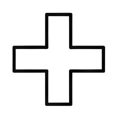 Obraz premium Simple black outline icon of a plus sign, isolated on white background, health, medicine, first aid