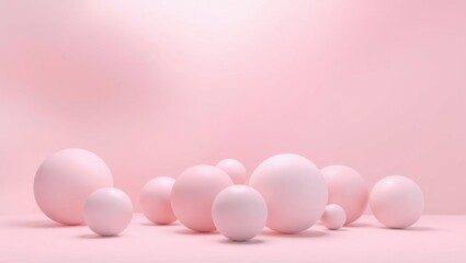 Fototapeta premium A captivating arrangement of pastel pink spheres varying in size, creating a serene and modern aesthetic perfect for contemporary design and decor.