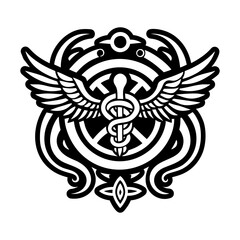 A solid style icon of roman angel symbol