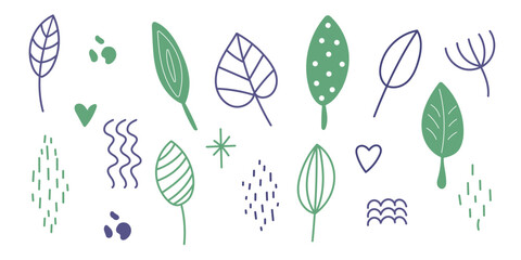Set of hand drawn simple leaves.