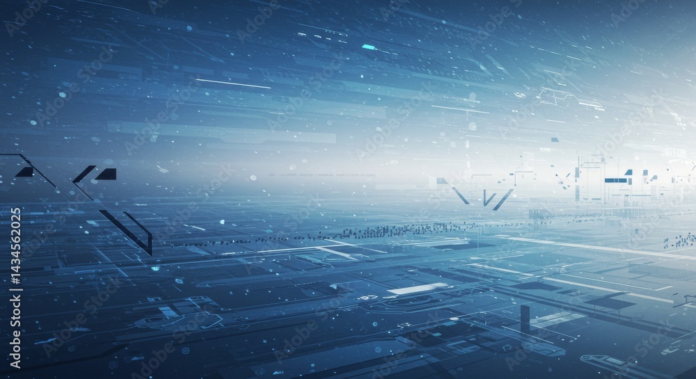 Poster landscape futuristic technology - abstract landscape showing futuristic technology, data streams, an