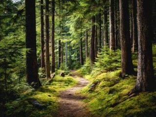 Obraz premium Forest path with tall trees 