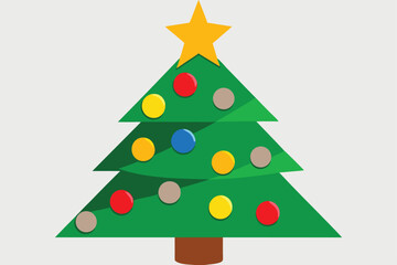 Design a festive Christmas tree in a flat vector style.