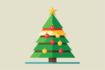 Design a festive Christmas tree in a flat vector style.