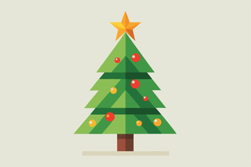 Design a festive Christmas tree in a flat vector style.