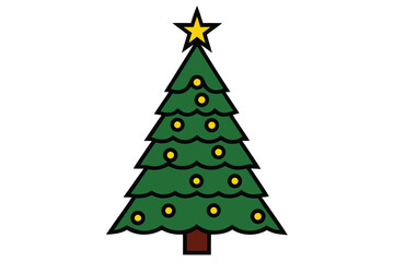 Design a festive Christmas tree in a flat vector style.