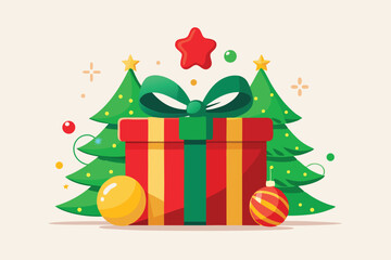 Design a festive Christmas tree in a flat vector style.