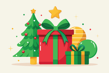 Design a festive Christmas tree in a flat vector style.