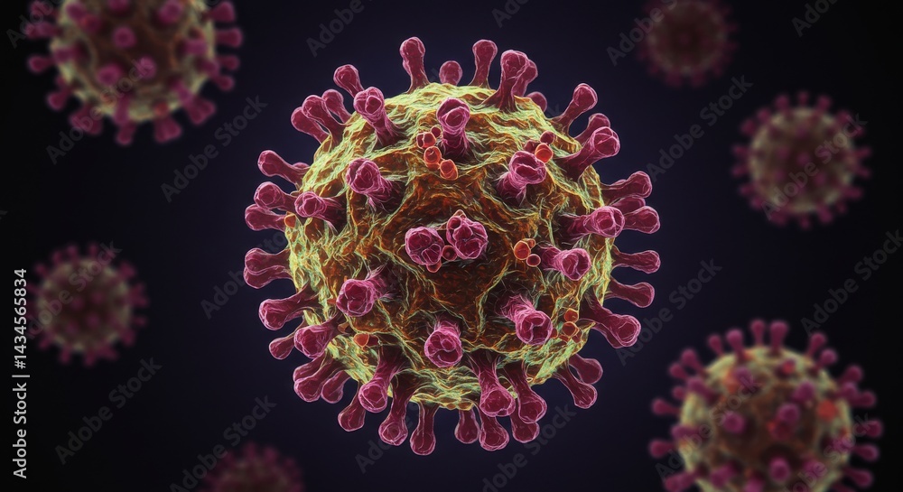 Poster microscopic virus particle structure - detailed 3d of a virus particle, highlighting its intricate s