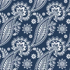 Fotobehang Stijlen patronen Vintage floral ethnic  modern embroidery texture boho design illustration hand drawn silhouette flower motif  leaves wallpaper seamless background border.  © patcharin