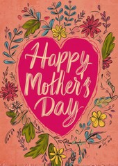 Naklejka premium Happy Mothers Day Pink Heart Floral Card