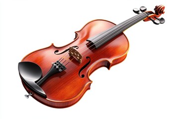 Classical violin with detailed wood grain, f-holes, and bow isolated on white background photorealistic
