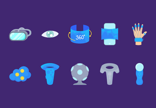 Blue And Gray Augmented Reality Technology Icons Set