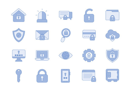 Blue Minimalistic Technology Protection Icons Set