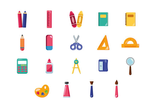 Colorful Stationery Objects Collection Illustration Set