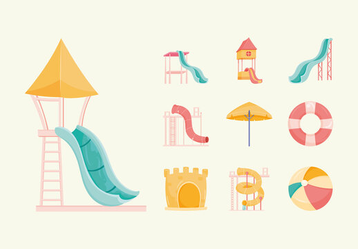 Yellow And Pink Fun Water Park Design Set